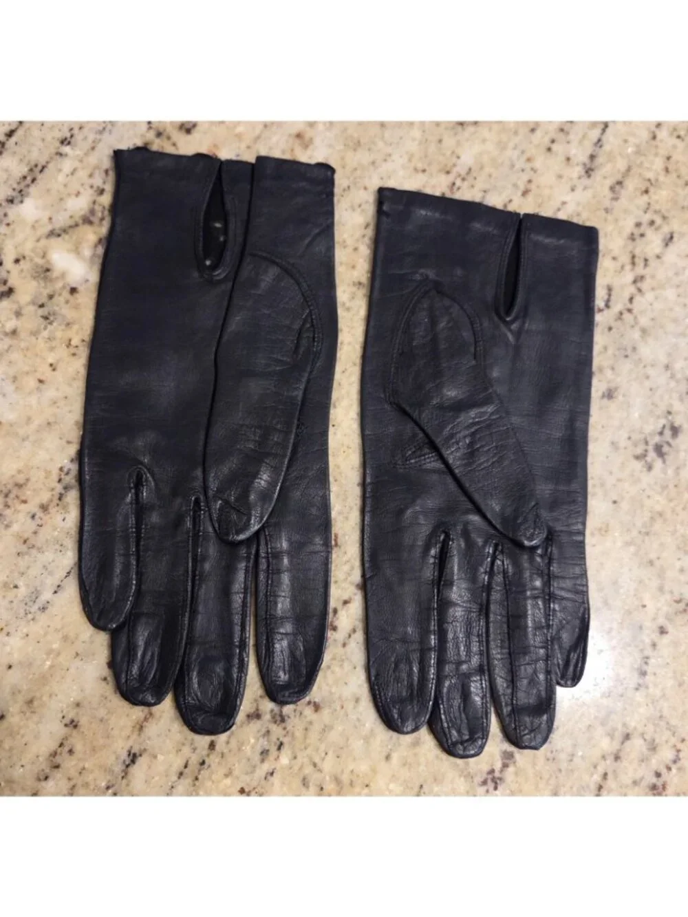 Vintage Womens Size S 6.5 Black Leather Formal Short Gloves Eyelet Flower